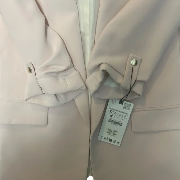 ZARA Basic Blazer Women Sand Pink Cuffed Rolled-Up 3/4 Sleeves Open Front XS NWT - Picture 9 of 13